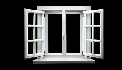 Obraz premium Open White Window With Multiple Panes On Black Background