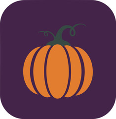 Stylized orange pumpkin with green stem on deep purple background