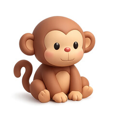 Fototapeta premium Cute, adorable, cheerful 3D rendered baby monkey character with soft brown textures, big expressive black eyes, sweet smile, and rosy cheeks. Sitting happily on a warm gradient background, ideal for c
