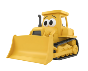 Cheerful Yellow Bulldozer Character with Big Eyes Isolated for Educational Material