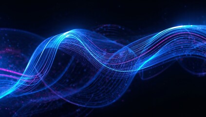 Cinematic cyberpunk background featuring a vibrant holographic data stream with a liquid glass and glitch texture.

