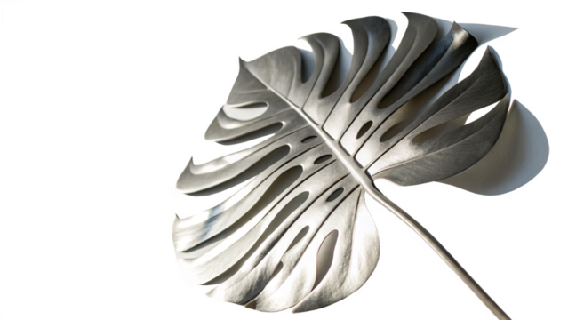 silver tropical leaf on white background