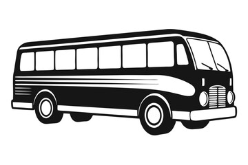 Black and White Retro Bus Illustration with Detailed Design Elements Depicting Transportation