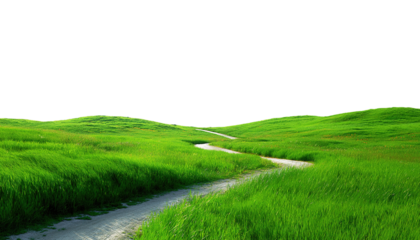 Winding Pathway Through Verdant Green Hills Under a Dark Expanse of Sky transparent background