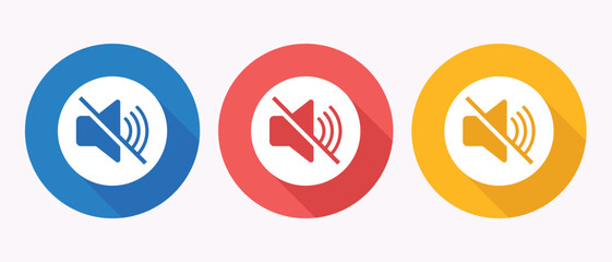 Mute button icons in blue red and yellow representing silence mode across devices