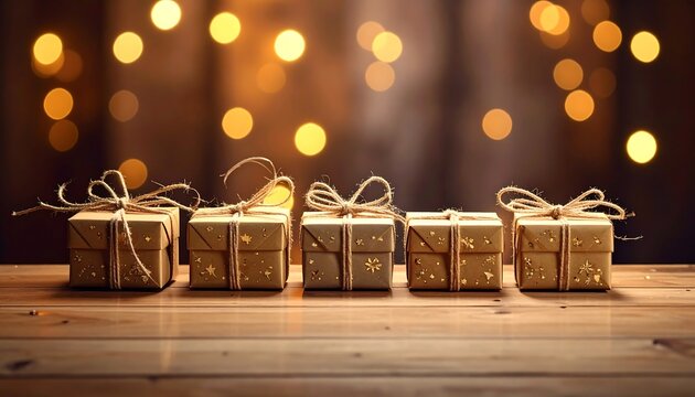 Holiday gifts on wooden table