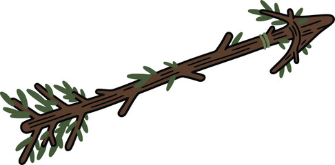 Rustic wood arrow with pine needles directional symbol vector