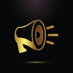 Golden Megaphone Announcement Icon on Black Background for News and Important Notification