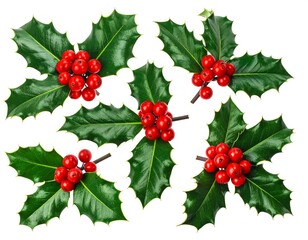 Holiday holly sprigs, vibrant red berries
