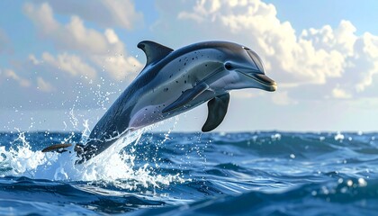 Fototapeta premium Dolphin Leaping from the Ocean: A Majestic Marine Moment.