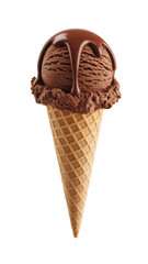 Chocolate ice cream cone with drizzle isolated on a transparent background