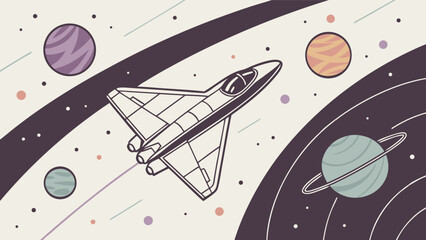 Dreamy space adventure with a sleek spaceship soaring among planets and stars, ignite your imagination with this cosmic journey through the galaxy