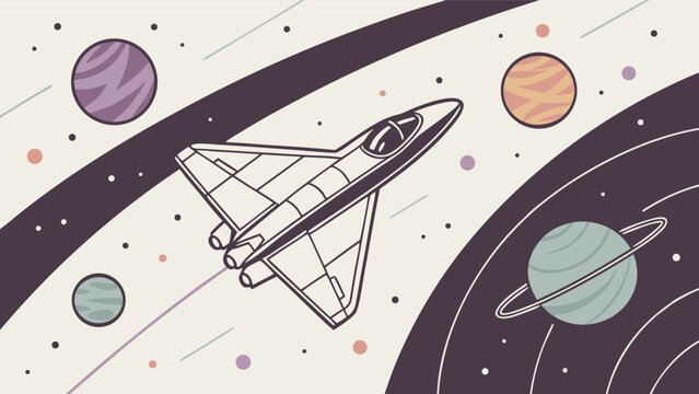 Dreamy space adventure with a sleek spaceship soaring among planets and stars, ignite your imagination with this cosmic journey through the galaxy