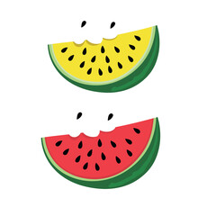 vector illustration of a watermelon, yellow and one red