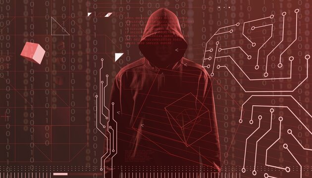 Hacking concept. Hacker person with binary code