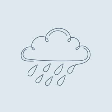 Minimalist line drawing of a cloud with raindrops symbolizing rainy weather on a light