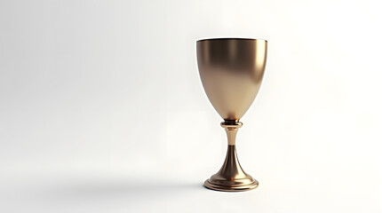 A gleaming golden chalice or trophy stands isolated on a bright white background.