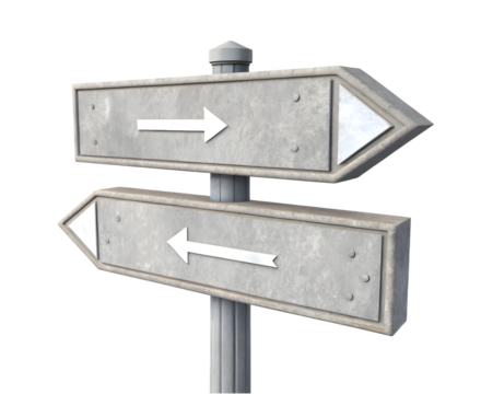 Two directional signs pointing left and right isolated on transparent background