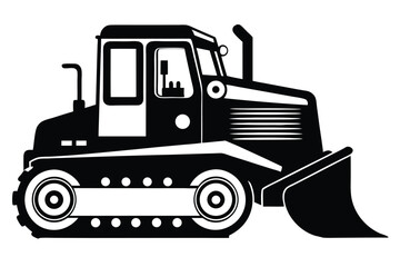Black and White Illustration of a Bulldozer, Showing Tracks and Blade Detail