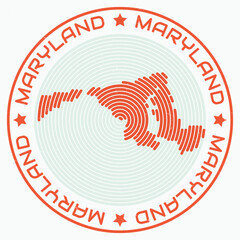 Obraz premium Maryland map with round title. State shape rings. Maryland text around the state boundary shape. Artistic vector illustration.