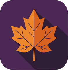 Single orange maple leaf with black outline on deep purple background