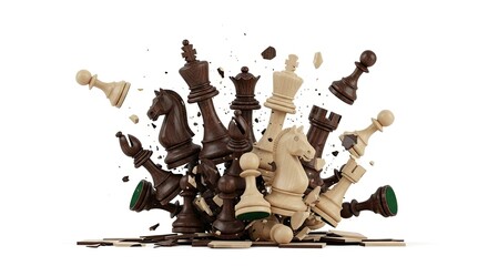 Explosion of Chess Pieces in Dynamic Motion