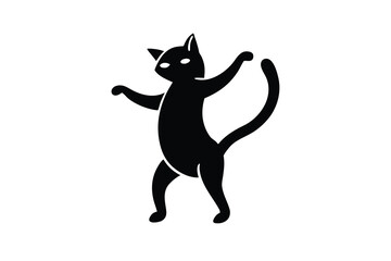 dancing cat silhouette vector icon