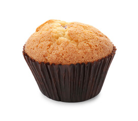 Tasty muffin isolated on white. Homemade dessert