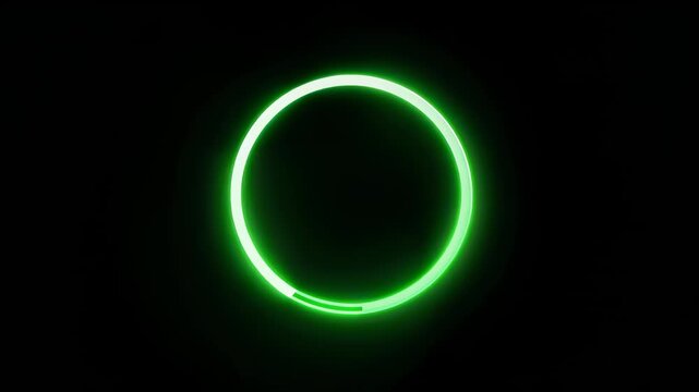 A glowing, incomplete green circle on a solid black background. It evokes technology and futurism
