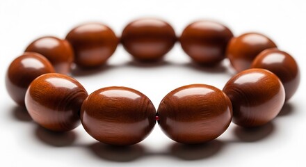 Obraz premium A circular arrangement of smooth brown polished beads isolated on white background