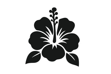Hibiscus flower icon vector silhouette. Simple black floral illustration. Tropical summer plant symbol. Hawaiian aloha exotic nature blossom. South Korea national flower symbol.