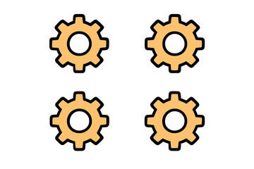 Obraz premium Set of four orange gear icons symbolizing settings, configuration, and mechanical adjustment, trendy filled line style vector for web, app, UI design isolated on white background
