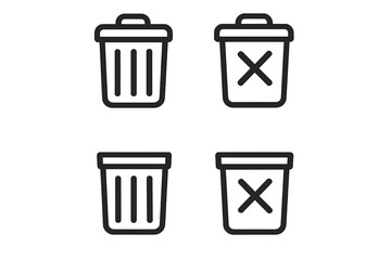 Set of Trash Can Icons, Remove and Delete Symbols, Filled Line Style Vector Illustration for Web Design, Logo, App, UI Elements on White Background