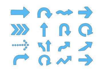 Set of Blue Vector Arrows Icons, Directional Arrows with Transparent Background, Modern Flat Arrow Shapes, Navigation Symbols, Movement Concept, Graphic Design Elements