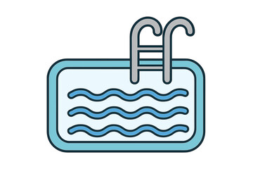 Fototapeta premium Swimming pool icon with ladder vector illustration. Summer holiday, vacation, and travel concept. Water sport, leisure, and relaxation symbol for hotel, spa or resort design.