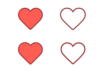 Set of heart love icons. Like and favorite symbol for social media. Flat design element for web, mobile app, and UI. Valentine's Day romance and health care pictogram.