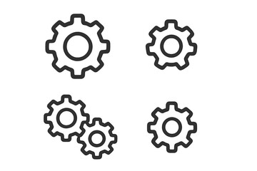 Gear icon set. Cogs symbol collection for settings, configuration, and options. Line art style for web, logo, app, UI, UX design. Mechanism, process, engineering vector.