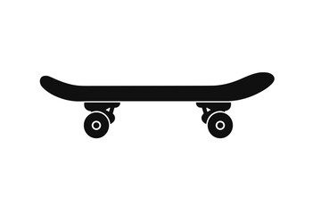 Skateboard vector icon. Simple black silhouette skate board graphic. Isolated symbol for extreme sport, urban street culture, youth lifestyle, and recreational activity design.