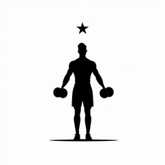 Fototapeta premium muscular man holding dumbbells with a star above him on a white background