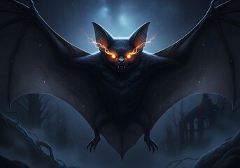Mystical Bat Creature with Glowing Eyes in Dark Night