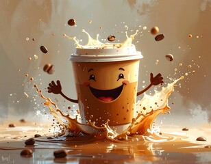 Happy coffee cup splashing