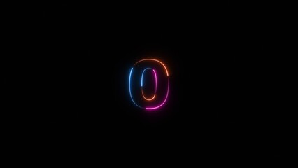 Neon countdown number 0 icon illustration background 4K.