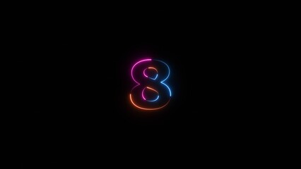Neon countdown number 8 icon illustration background 4K.