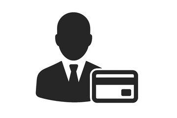 Businessman icon with credit card symbol, professional person avatar, flat style vector illustration for website design, finance, banking, digital payment concept, UI logo