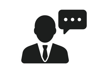 Businessman icon with speech bubble, user symbol with setting icon, professional communication, flat style vector illustration for website design, logo, app, UI isolated on white background