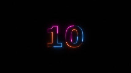 Neon countdown number 10 icon illustration background 4K.