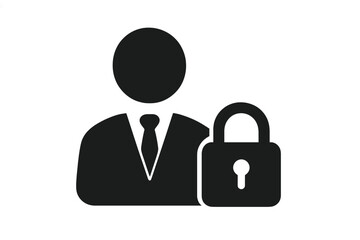 Businessman with lock icon, security concept, secure user identity symbol, privacy protection, data safety, cyber security, professional person silhouette, flat design vector illustration