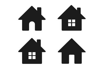 Vector home icon set, house symbol, building silhouette, trendy flat style, web design, logo, app UI, isolated on white background, minimalist architecture vector illustration