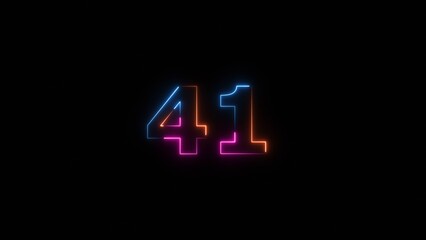 Neon countdown number 41 icon illustration background 4K.