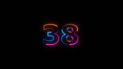Neon countdown number 38 icon illustration background 4K.